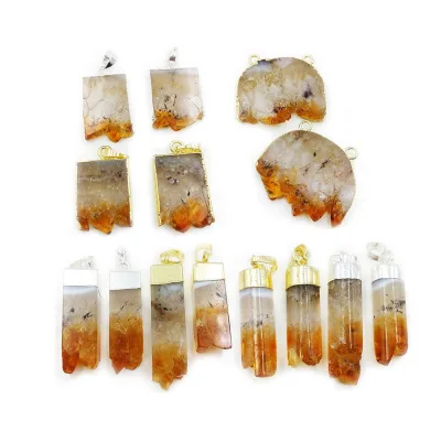 Good Quality Natural Gemstone Irregular Shape Mineral Yellow Lemon Quartz Pendant Rock Crystal Citrine Pendant Connector Jewelry