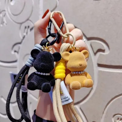 New Simple Fashion Cute PVC Bow Tie Bear Keychain Kawaii Cartoon Animal Keychain Cute Bag Pendant Keychain Car Key Ring Charm