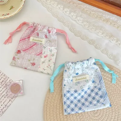 Wholesale Custom Floral Quilted Drawstring Pouches Cute Cotton Fabric Storage Bags Storage Pouches for Makeup & Small Items