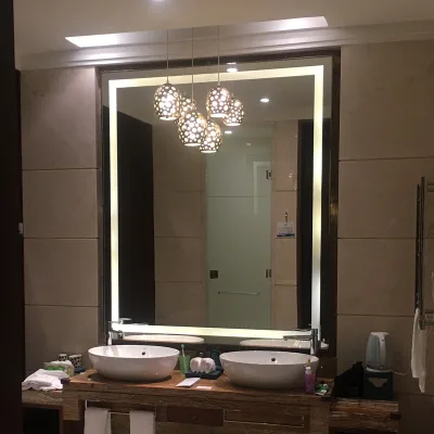 Modern Smart Multifunctional Rectangular LED-Illuminated Silver Mirror Bathroom Mirror Anti-Fog and Waterproof