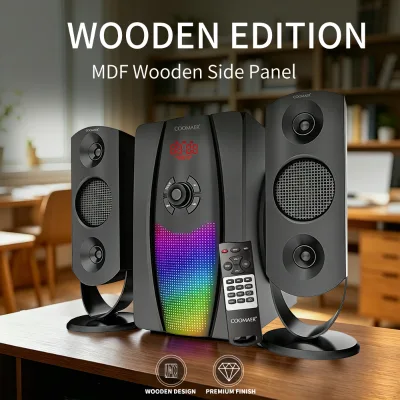 Wooden 2.1 Channel Speaker System HiFi Stereo Desktop Multimedia Sound