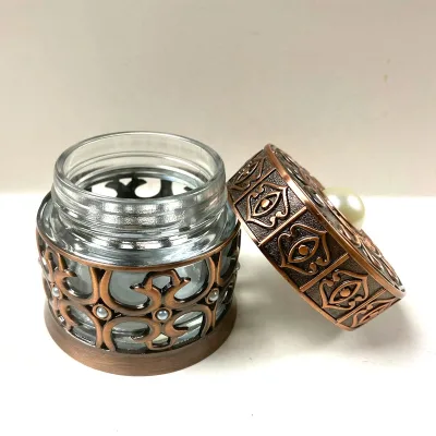 Wholesale Luxury 100ml Glass Jar Incense Burner Bukhoor Jar 100g Metal Scented Candle Hot Stamping Surface Transparent Jar