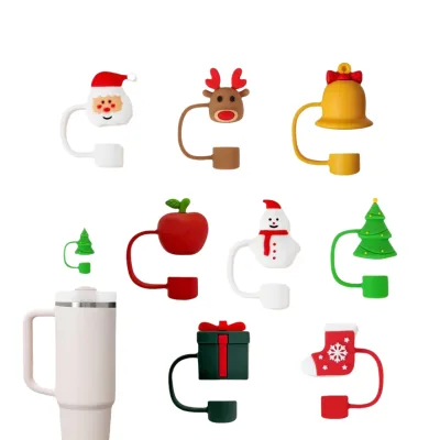 2024 Christmas Straw Cover Cap, 10mm 0.4in Tumbler Straw Toppers Cap for Christmas Gifts