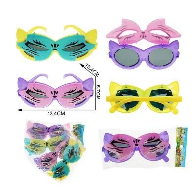 Wholesale Kids Novelty Flip up Cat Ear Mask Sunglasses Funny Cat Eye Costume Glasses Party Dress up Toy Mixed Colors OPP Bag