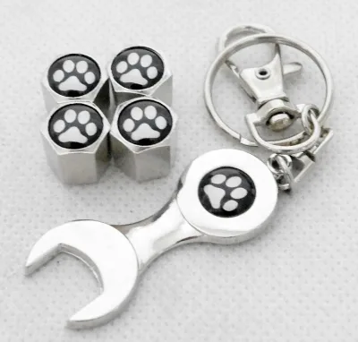Custom Chrome Zinc Alloy Metal Spanner Wrench Keychain Motorcycle Dust Valve Cap Tire Air Valve Caps
