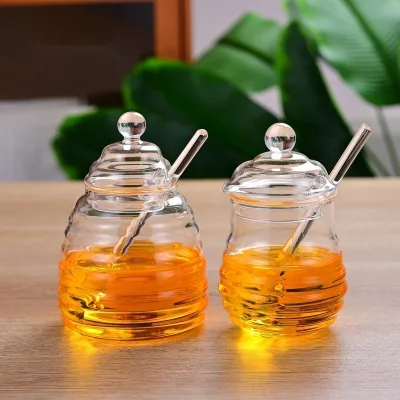 Vintage Farmhouse Borosilicate Glass Honey Jar with Wooden Mixing Stick