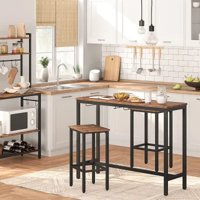 Sturdy Metal Frame 3 Piece Dining Table Set for Kitchen Bar Table Set