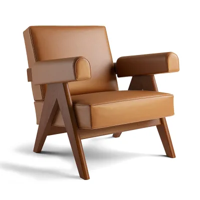 Wabi Sabi Japanese Style Living Room Leisure Leather Fabric Sofa Chair Single Person Solid Wood Simple Meeting Vintage Sofa