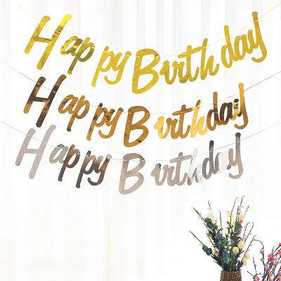 Colorful Serial Letter Happy Birthday Shining Hanging Paper Banner for Birthday Party Background Decoration Paper Pull Flag