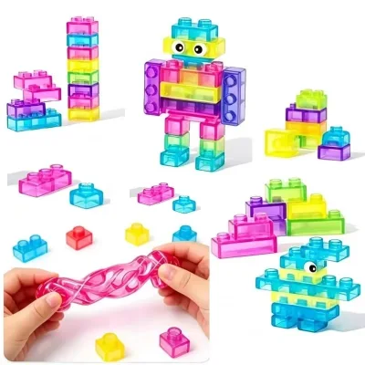 Best Selling Transparent Soft 3D Cubes Educational Magic Building Blocks Sensory Squishy Jelly Toys for Toddlers Kids