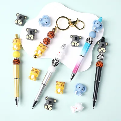 Stock 3D Silicone Focal Beads Animal Focus Bead-threading DIY Pen Jewelry Cartoon Elephant Silicone Beads