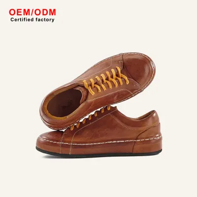 OEM Custom Men's Retro Horsehide Casual Sneakers Soft Waterproof New Arrivals Commuting Outdoors Versatile Hand-Distressed Style
