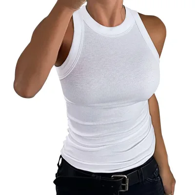 Custom Slim Fit Women's Crewneck Tank Tops Breathable Casual Front Logo Premium Cotton Jersey Knitted Print Summer