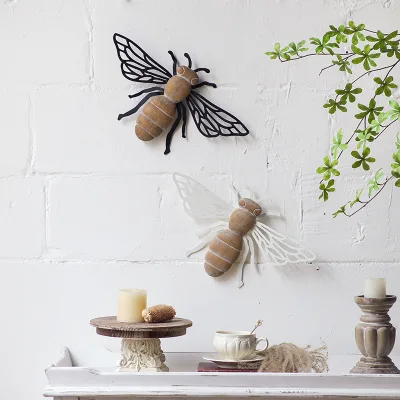 Wall Hanging Wood Wall Vintage Metal Retro Insect Iron Wing Home Decoration Hanging Decor Bedroom