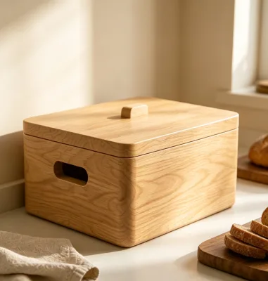 Bread Box for Kitchen Counter, Wooden Bread Storage Container with Lid for Fresh Bread, Rolls and Pastries