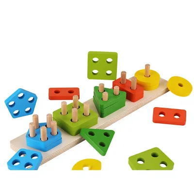 Wooden Puzzle Early Education Set Column Geometric Intelligence Board Shape Matching Building Blocks Toys Teaching Aids for 5-7