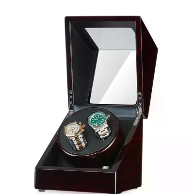 Double Watch Winder For Automatic Watches Glossy Solid Wooden Box With Quiet Mabuchi Motor And Flexible Modern Watch Pillows