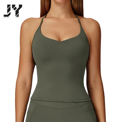JY High Quality Solid Color Camisole Yoga Top, Tight Fitting, High Elasticity, Comfortable, Breathable Sports Top