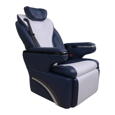 New Customized 2016 Luxury Leather Back Seat Captain Chair Two Tone Navy Blue Perforated V Stitching Recliner Armrest Leg Rest
