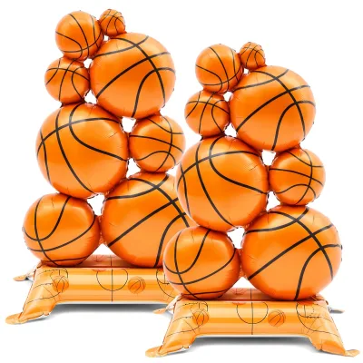 Soulchen 2 Pack Round Basketball Foil Balloons 3.5 Ft Self Standing Sports Parties