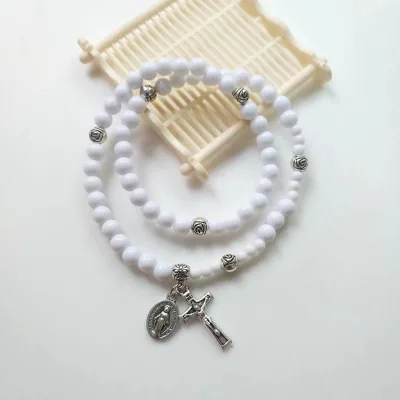 custom wrap rose medal cross bracelets catholic bracelet