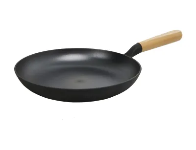 Wholesale Price OEM ODM Cast Iron Pan  Skillet Induction Compatible Frying Pan with Wood Handle with Beautiful Design
