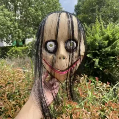 Halloween MOMO Mask With Wig Horror Mask Scary Latex Female Masks for Cosplay Costume Props Decoration