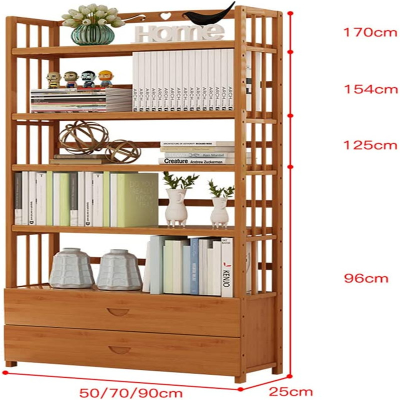 Bookshelf with Drawers, Wooden Bookshelf, Multi-Layer Floor Standing Bookcase Storage Rack