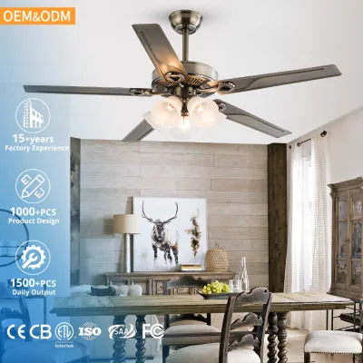 Luxury Retro DC Motor LED Ceiling Fan with Remote Control Glass Lampshade Home Decorative Use Hotels