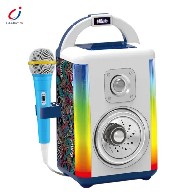 Chengji Kids Led Light Karaoke Microphone square Multifunctional Music Interaction Battery Operated Kids Toy Microphone