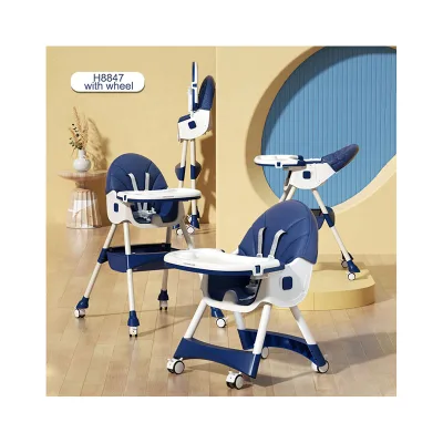 Wholesale OEM Modern Soft Folding Portable Baby High Chair with Wheels Plastic Material for Dining Kitchen & Living Room Use