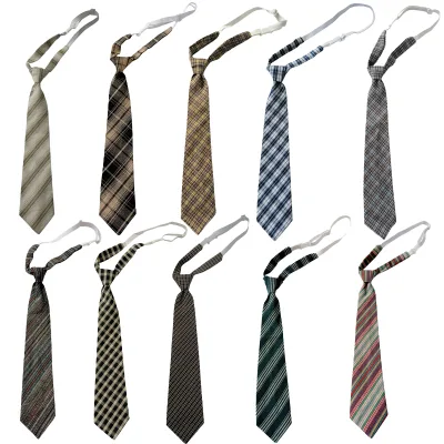 American Retro No-Tie Unisex Adjustable Checkered and Striped Tie 6cm Student and Preppy-Style Shirt Accessory