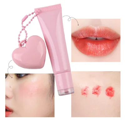 Wholesale Lips Cheek 2 in 1 Lip Gloss Oil with Magic Cream Blush Key Chain Heart Shaped Lipgloss with Color Changing Blush Chain