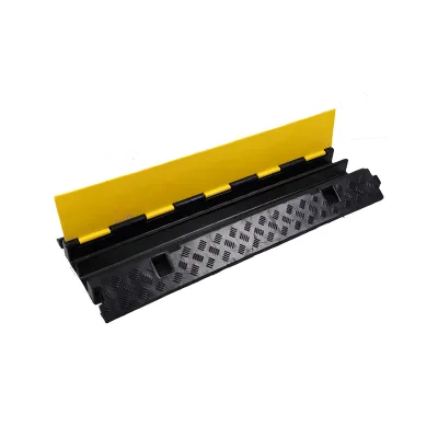 Heavy Duty Recycled Rubber Black & Yellow Road Cable Speed Bump 1/2 Channels