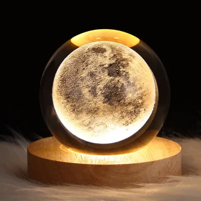 Crystal Ball Crystal Saturn Planet Globe 3D Laser Engraved Solar System  Ball With LED Light Base
