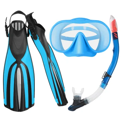 Silicone Full Face Diving Mask & Snorkel Set with Fins 100m Underwater Scuba Diving Equipment Adult Size CE Certified