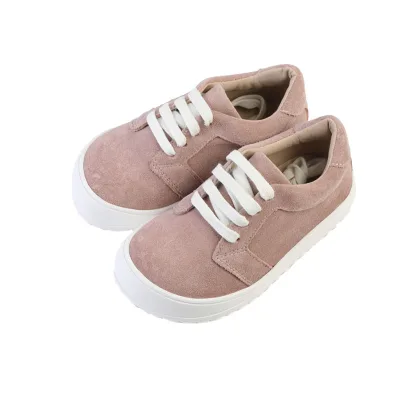 Soft Suede Sneakers - Pink Low-Top Design, White Rubber Sole & Lace-Up Closure for Casual Daily Wear