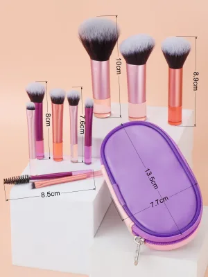 Wholesale Cosmetic Tools Mini Portable 10 Piece Travel Makeup Brush Set Eyeshadow Highlighter Brushesfor Women