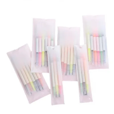4-Color Dual-Sided Highlighter Set with Oblique Tip Quick Drying Gradient Pastel Colors for Promotional Use