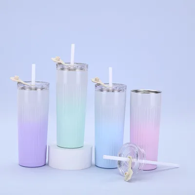 Gradient-Color 304 Stainless Steel Vacuum Insulated Straw Cup & Coffee Tumbler for Car & Office Use