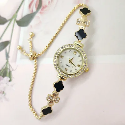 Fashion Clover Rhinestone Women Watch Ladies Bracelet Quartz Watches Clock Relogio