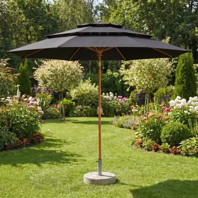3 Tiers Wind Resistant Ventilated Crank Operated Canopy Outdoor Poolside Garden Patio Umbrella