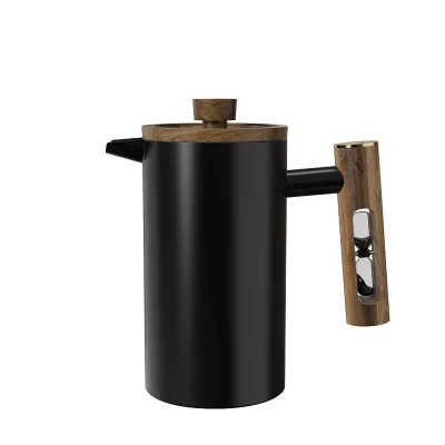 DHPO 1000ml Double Wall Stainless Steel French Press Coffee Maker Eco-Friendly Design with Hourglass Timer