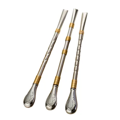 Gold-Plated Copper Ring Mate Tea Bombilla Creative Stainless Steel Straw Spoon Easy Disassembly Cleaning Drinkware Accessory