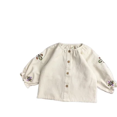 Wholesale 2023 Autumn Embroidery Long Sleeve Sweet Kids Girl Shirt