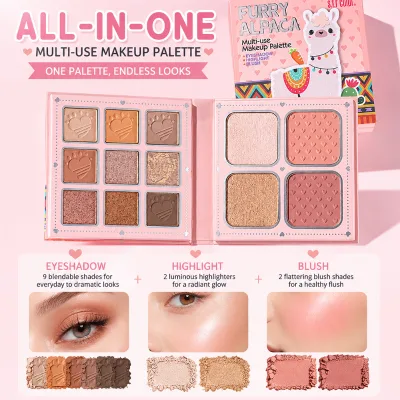 All-In-One Face Palette, Eyeshadow Blush Shimmer Highlighter, Sweatproof Mini Portable Trending Shades for All Skin Tones