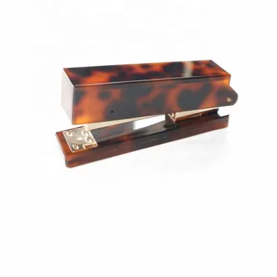 Stylish Design Tortoise Acrylic Stapler, Aesthetic Staplers for Desk Home or Office Take Standard 1.4 Inch of Staples - Golden