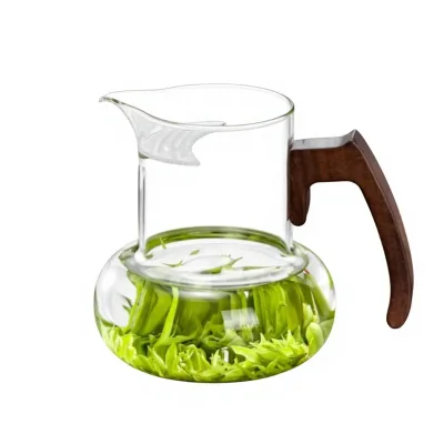 Modern Minimalist Heat-Resistant Glass Fairness Cup & Crescent-Shaped Serving Pitcher Large Capacity Tea Infuser Server Filter