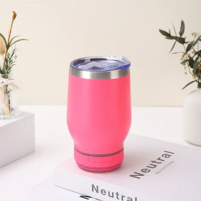 Mini Speaker Mugs 12oz Egg Shape Wine Tumbler Stainless Steel Vacuum Insulated Beer Mugs With Blue-tooth Speaker Smart Cups Gift