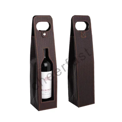 Hot Selling Wine Tote Carrier Bag Single Bottle Leather With Handles Orange Great Wine Lover Gift Pu Leather Wine Bag